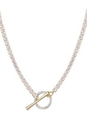 Adornia 14k Gold Plated Crystal Toggle Tennis Necklace