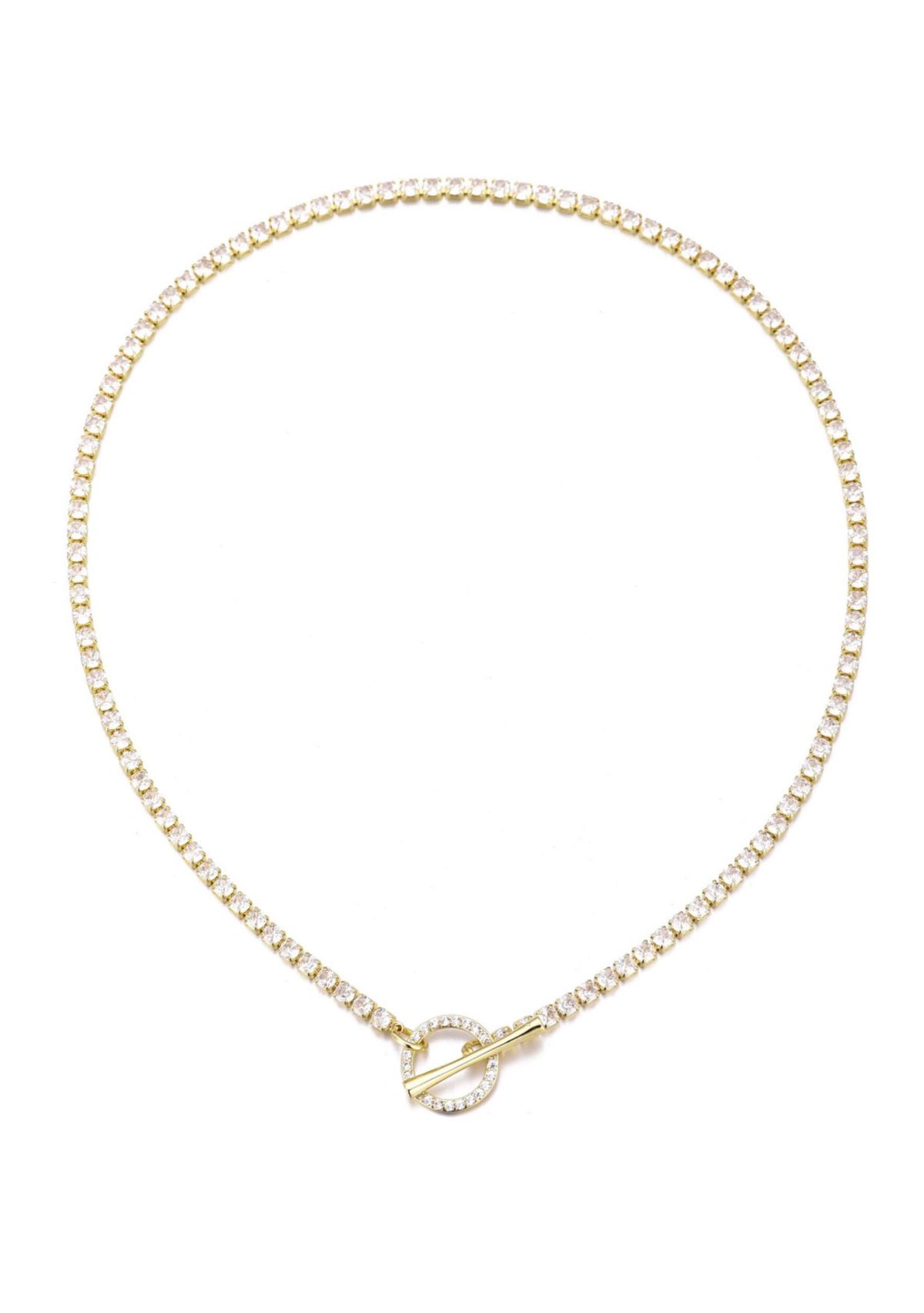 14k Gold Plated Crystal Toggle Tennis Necklace