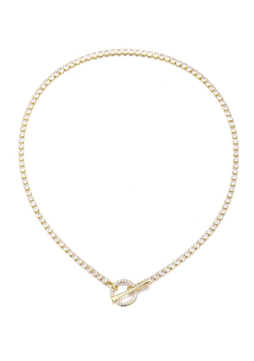 14k Gold Plated Crystal Toggle Tennis Necklace