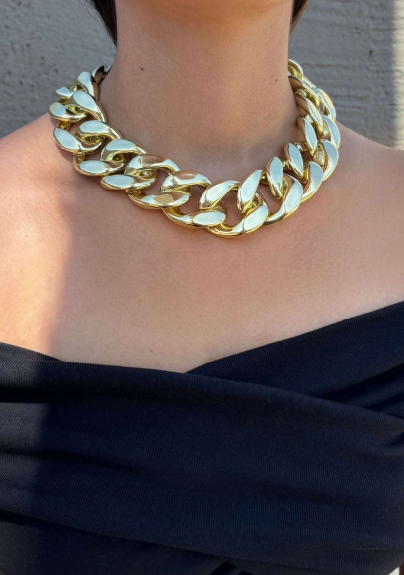 Gold Plated Lightweight Chunky Curb Chain Necklace