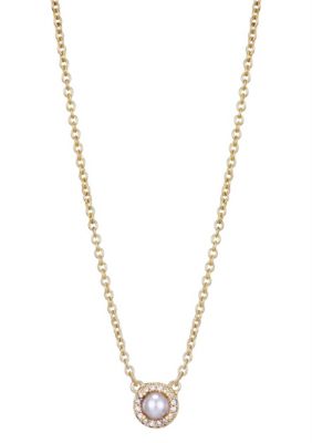 Adornia 14k Gold Plated Freshwater Pearl CZ Halo Necklace
