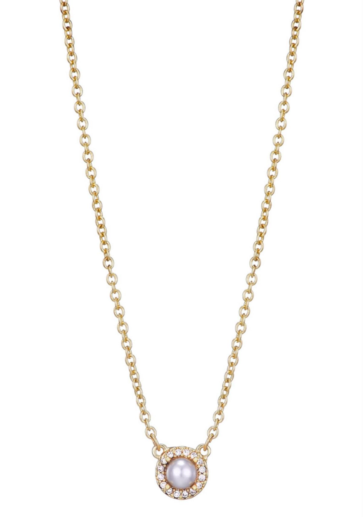 14k Gold Plated Freshwater Pearl CZ Halo Necklace