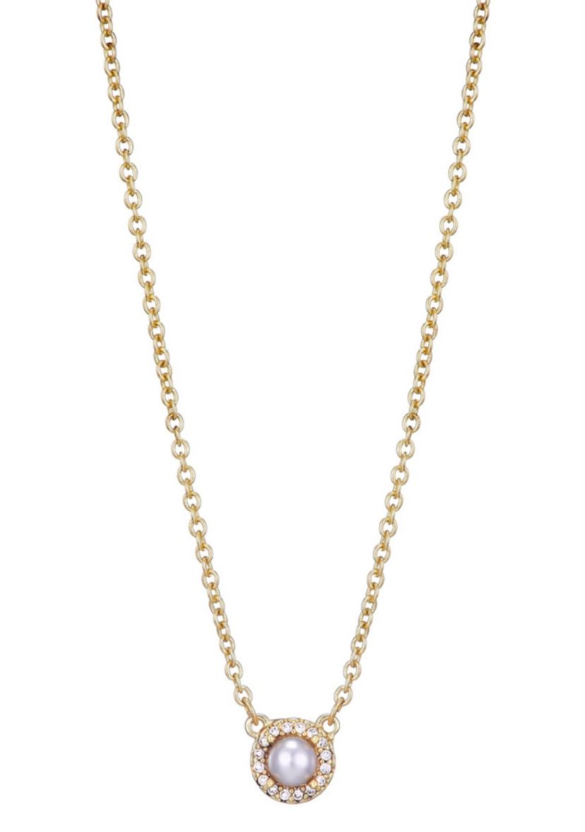 14k Gold Plated Freshwater Pearl CZ Halo Necklace