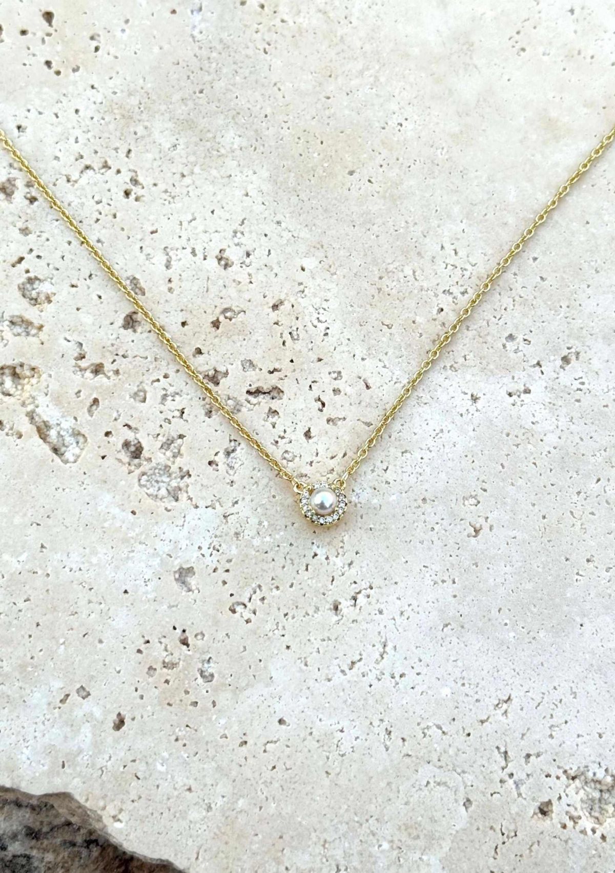 14k Gold Plated Freshwater Pearl CZ Halo Necklace