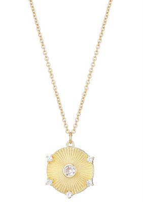 Adornia 14k Gold Plated CZ Fluted Disc Pendant Necklace