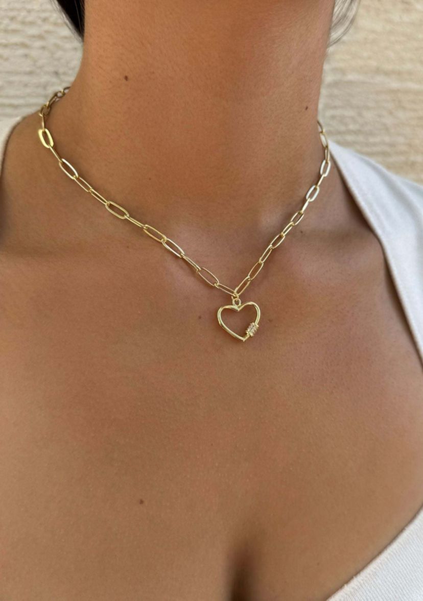 14k Gold Plated Carabiner Heart Necklace