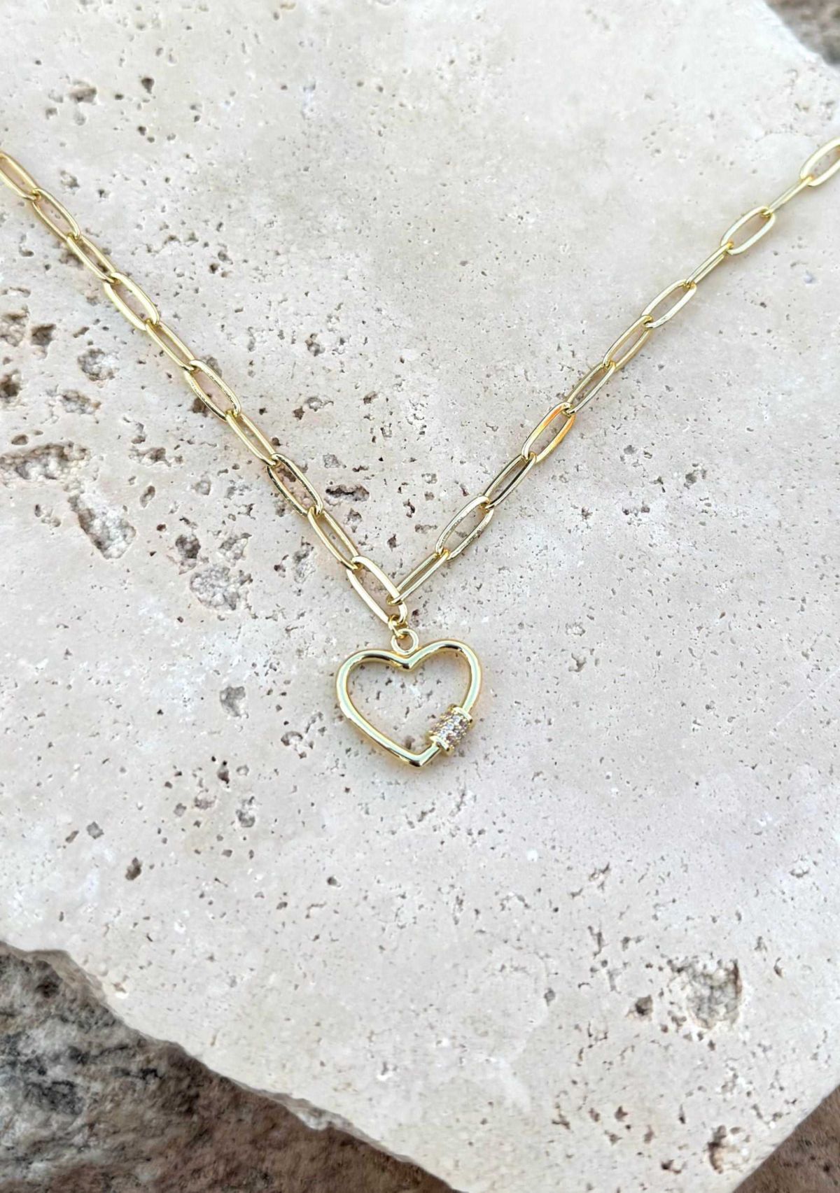 14k Gold Plated Carabiner Heart Necklace