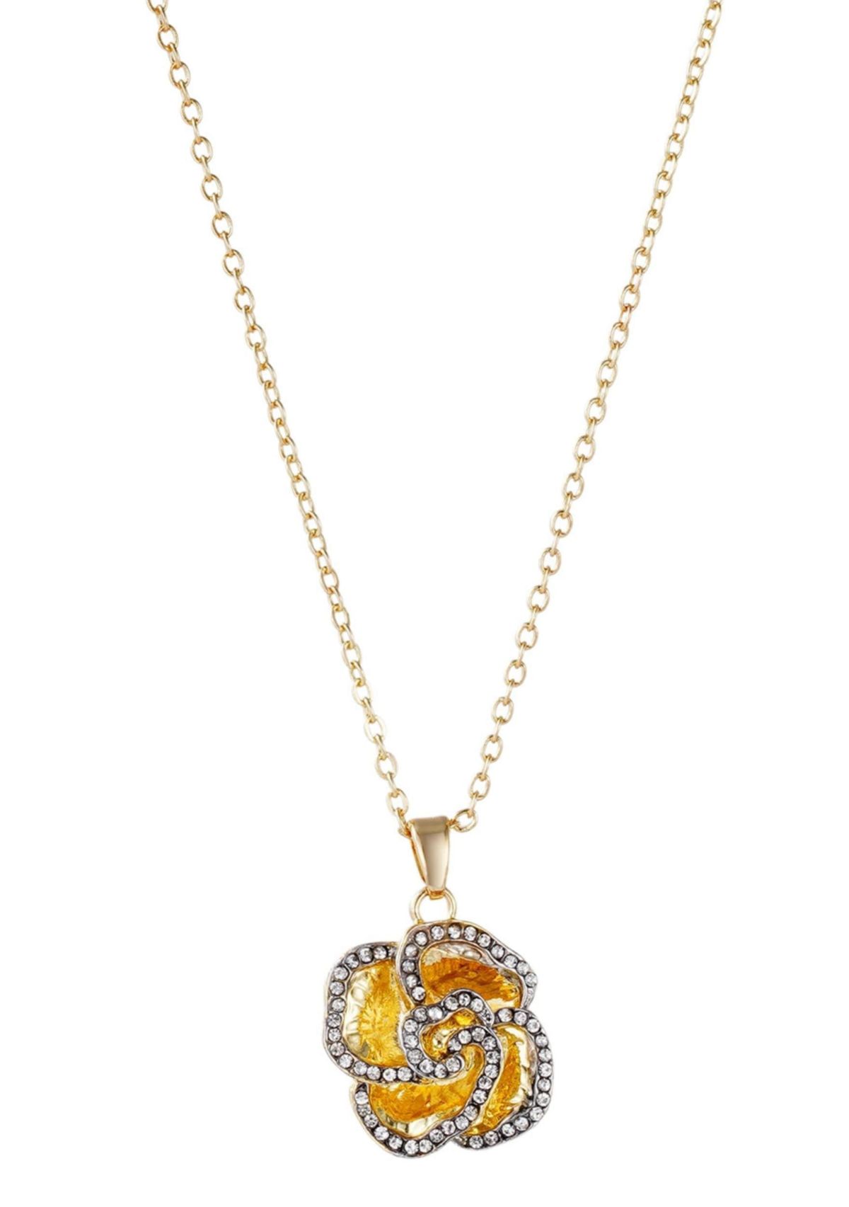 Gold Plated Crystal Encrusted Flower Pendant Necklace