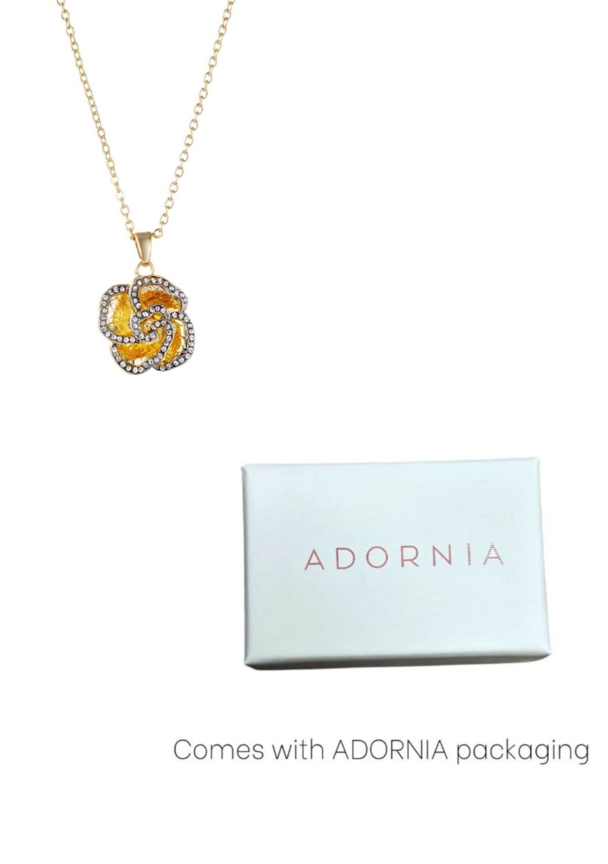 Gold Plated Crystal Encrusted Flower Pendant Necklace