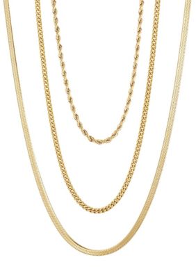 Adornia Tarnish Resistant 18k Gold Plated Set of 3-Chain Necklaces
