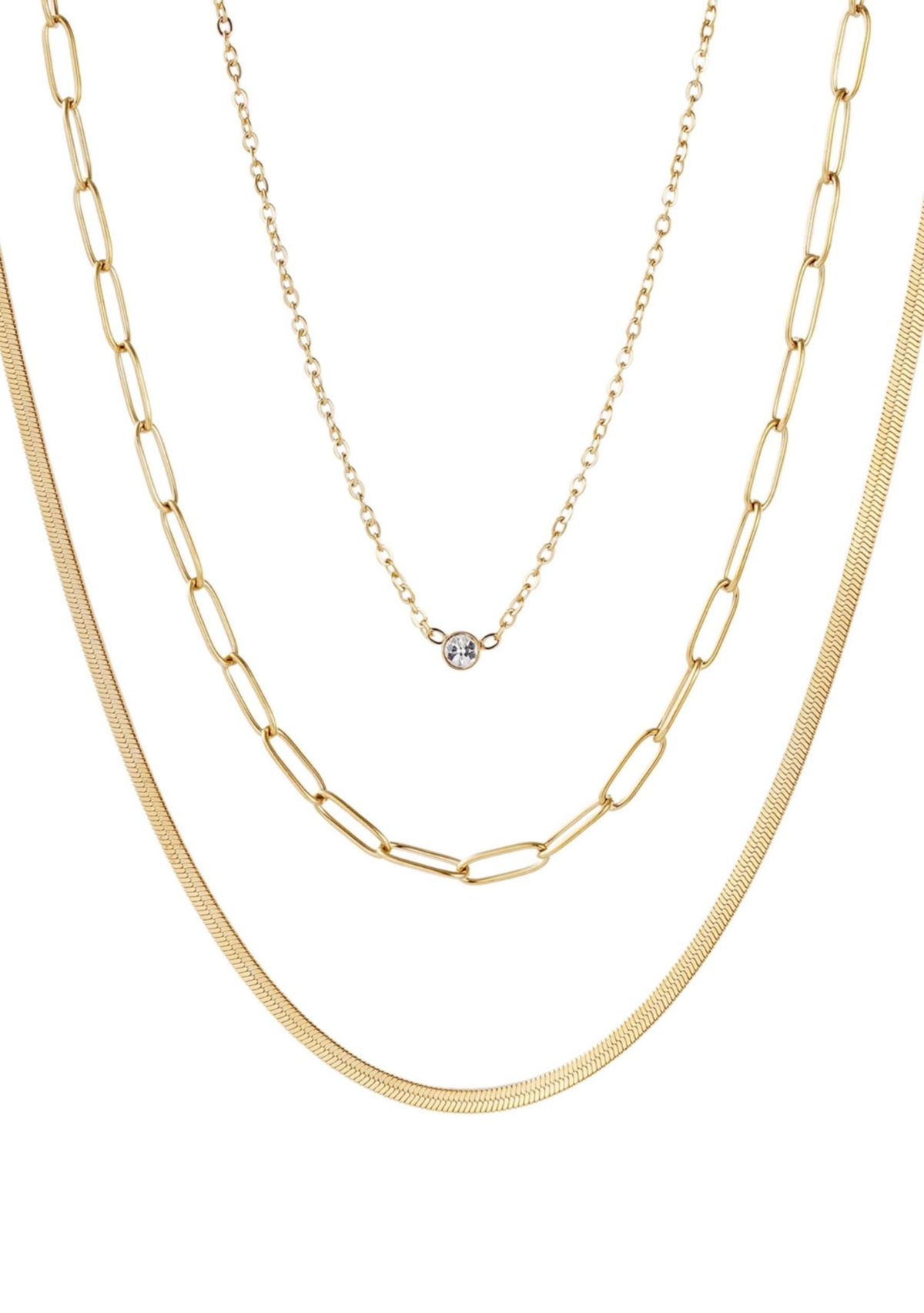 Tarnish Resistant 18k Gold Plated CZ Solitaire Pendant and 2 Chain Necklace Set