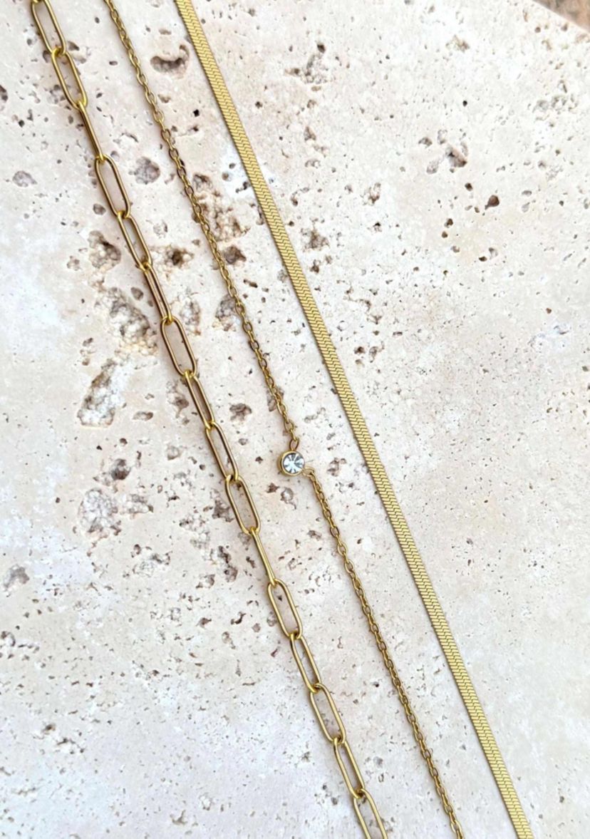 Tarnish Resistant 18k Gold Plated CZ Solitaire Pendant and 2 Chain Necklace Set