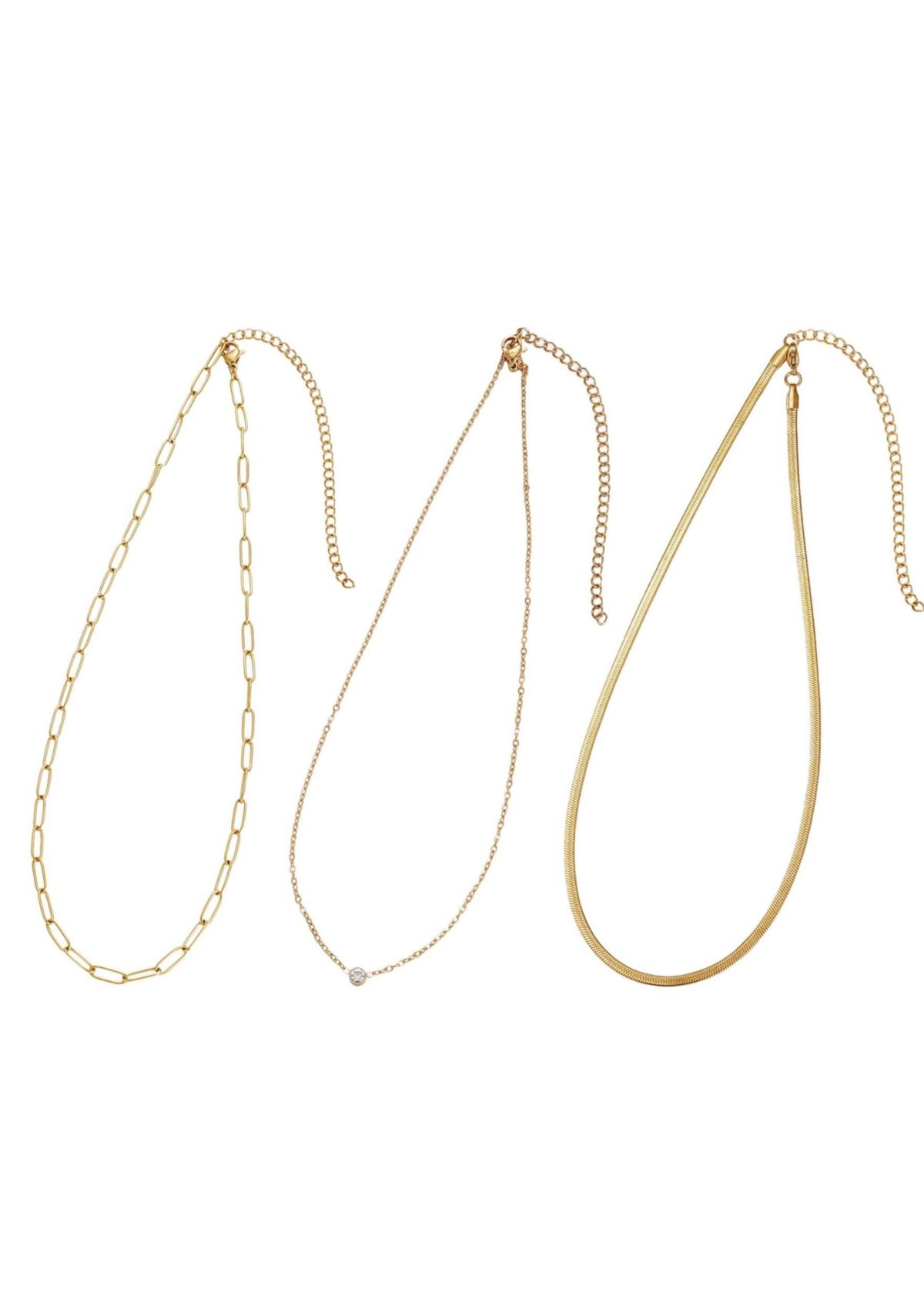 Tarnish Resistant 18k Gold Plated CZ Solitaire Pendant and 2 Chain Necklace Set