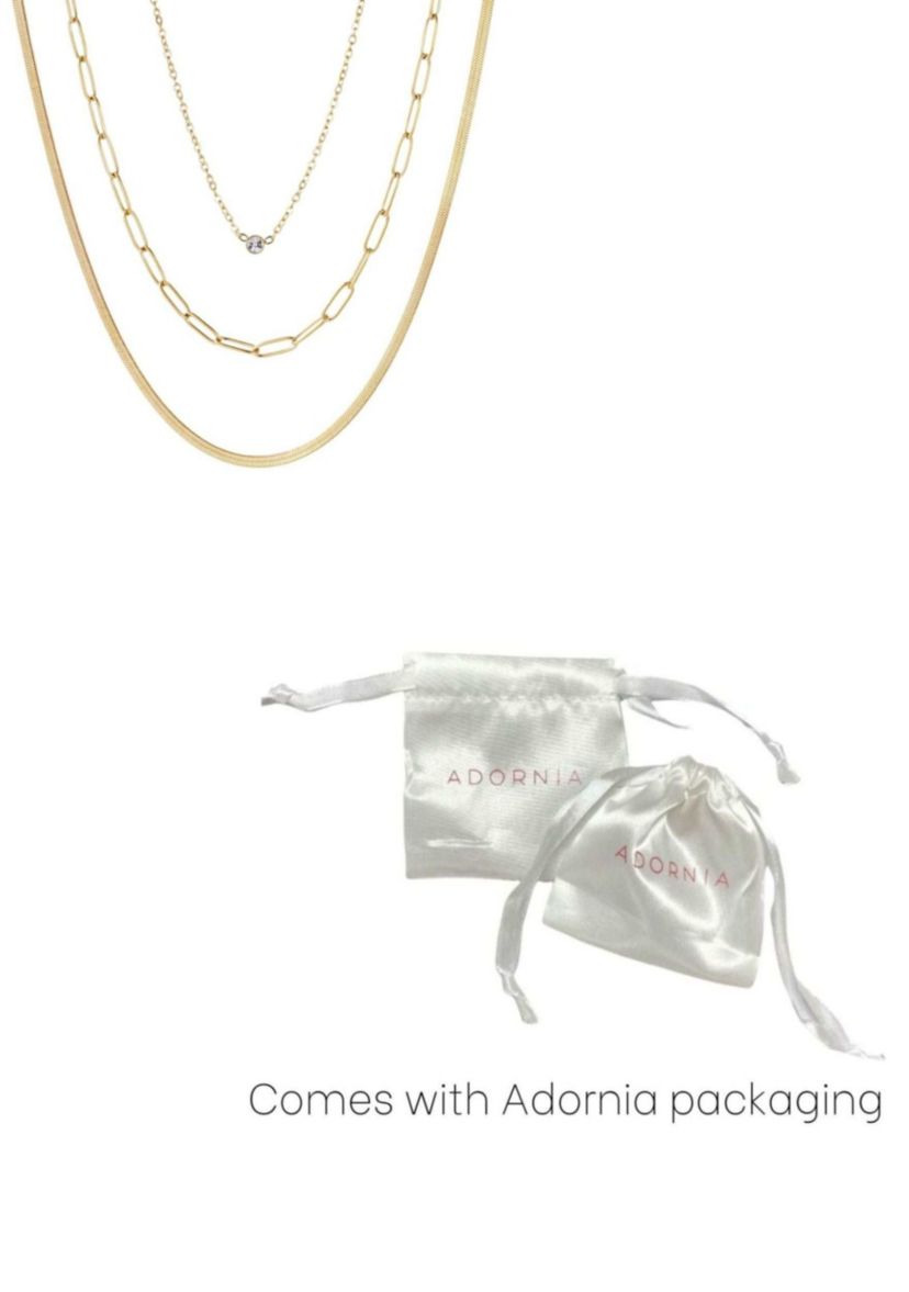 Tarnish Resistant 18k Gold Plated CZ Solitaire Pendant and 2 Chain Necklace Set