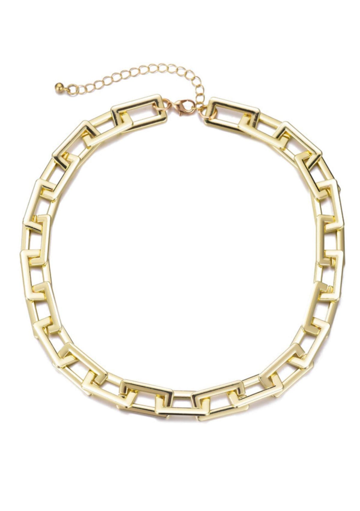 Gold Plated Rectangle Paperclip Chain Necklace