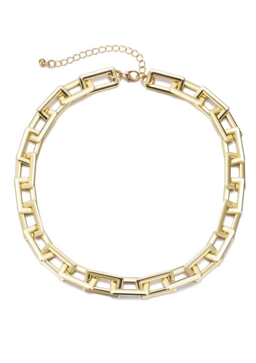 Gold Plated Rectangle Paperclip Chain Necklace