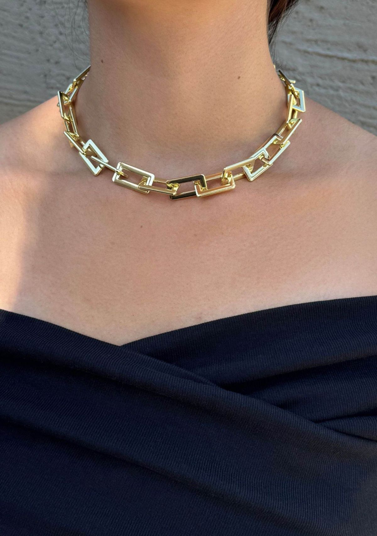 Gold Plated Rectangle Paperclip Chain Necklace