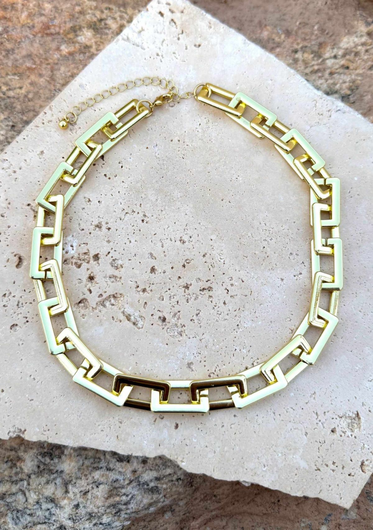 Gold Plated Rectangle Paperclip Chain Necklace