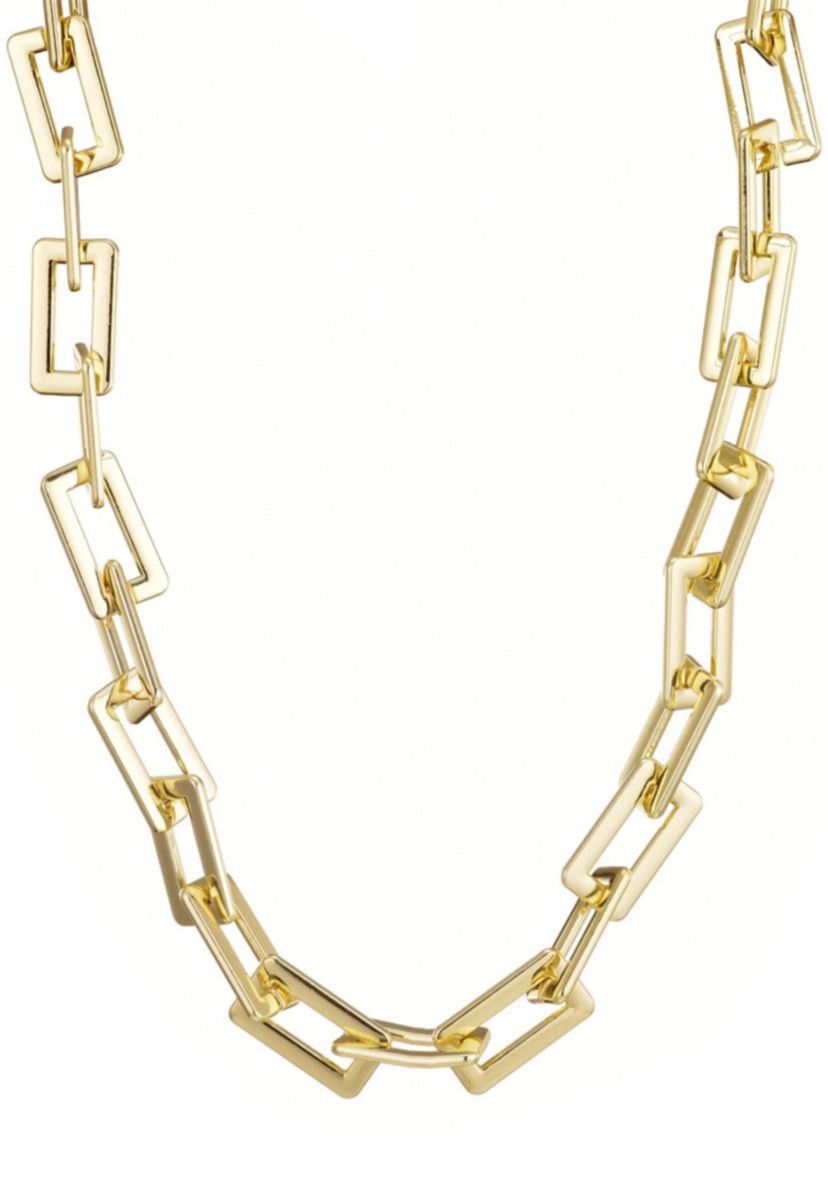 Gold Plated Rectangle Paperclip Chain Necklace