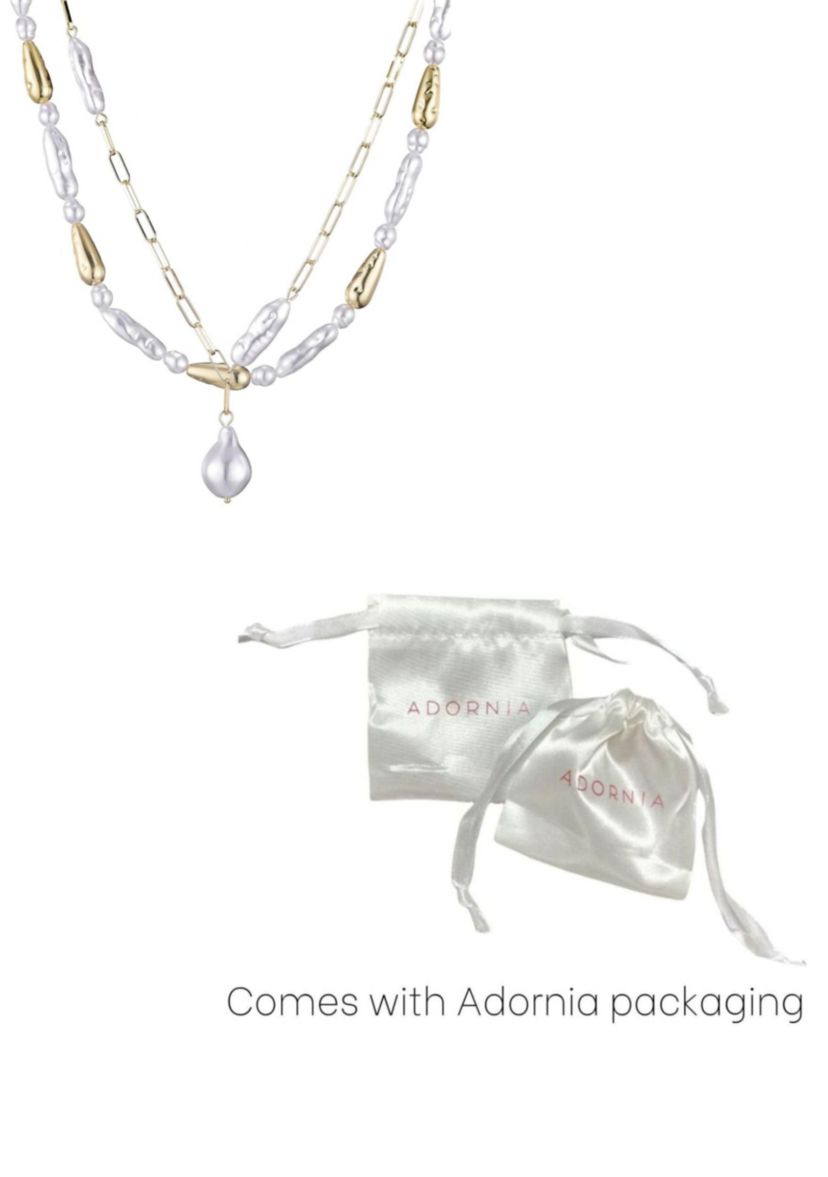 Gold Plated Beaded Faux Pearl Layered Lariat Necklace