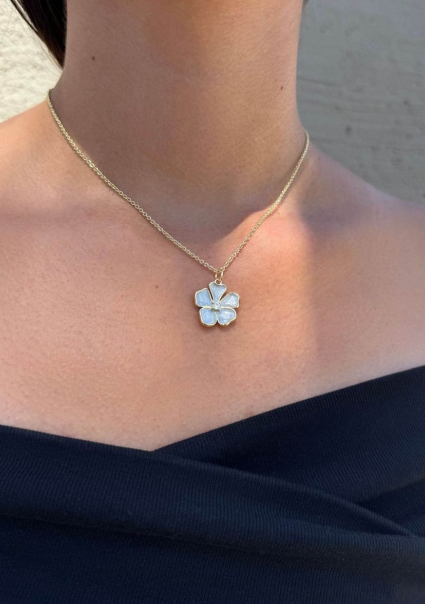 14k Gold Plated Mother of Pearl Flower Necklace