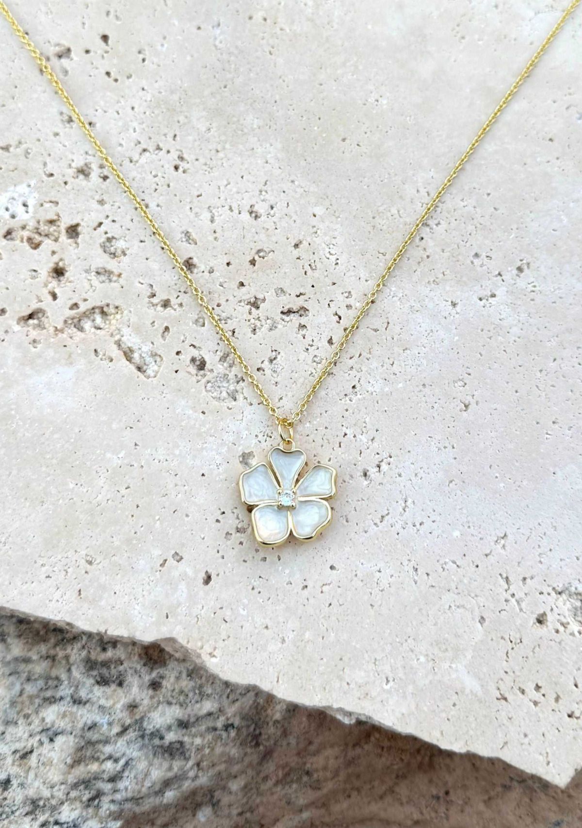 14k Gold Plated Mother of Pearl Flower Necklace