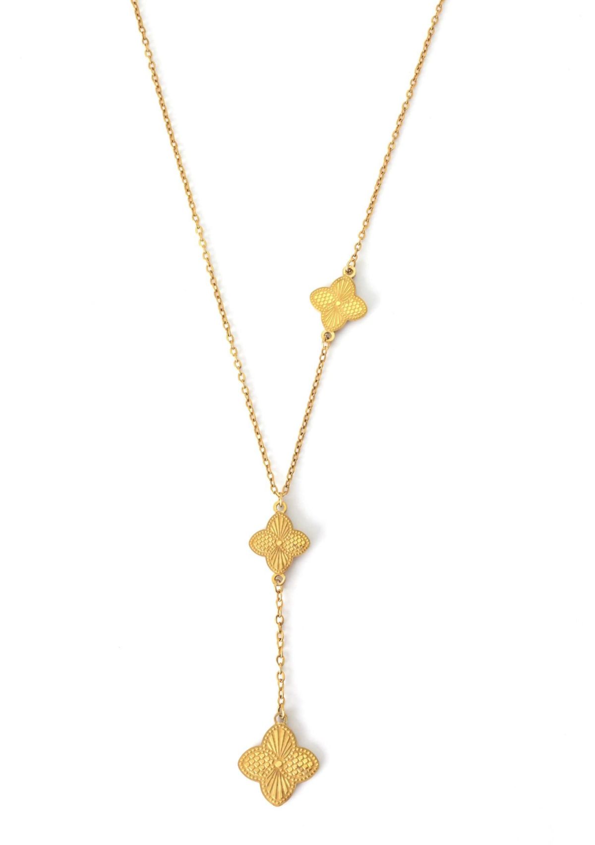Tarnish Resistant 18k Gold Plated Pointed 3-Clover Y-Necklace