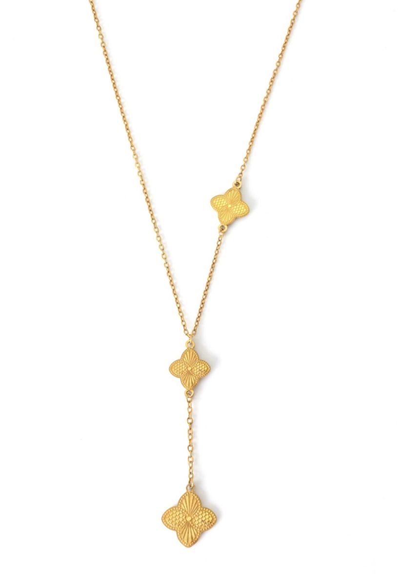 Tarnish Resistant 18k Gold Plated Pointed 3-Clover Y-Necklace