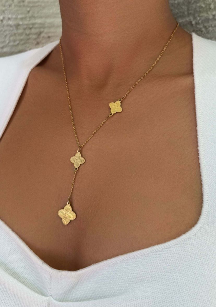 Tarnish Resistant 18k Gold Plated Pointed 3-Clover Y-Necklace