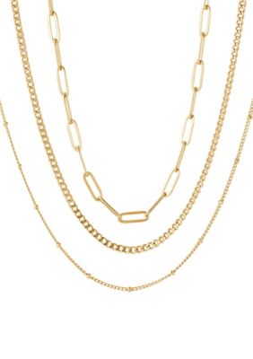 Adornia Tarnish Resistant 18k Gold Plated Set of 3-Chain Necklaces