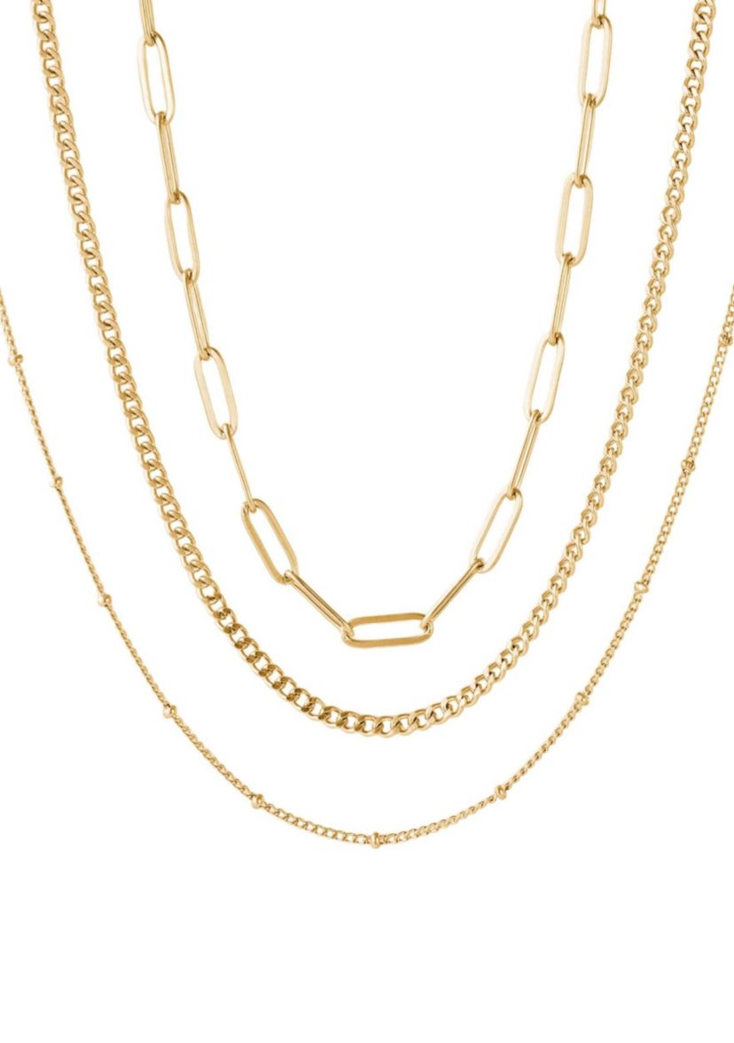 Tarnish Resistant 18k Gold Plated Set of 3-Chain Necklaces