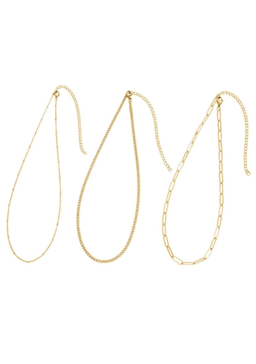 Tarnish Resistant 18k Gold Plated Set of 3-Chain Necklaces