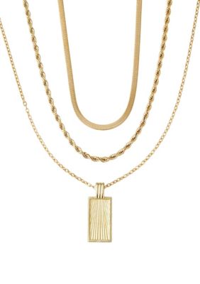 Adornia Tarnish Resistant 18k Gold Plated Dog Tag 3-Piece Necklace Set