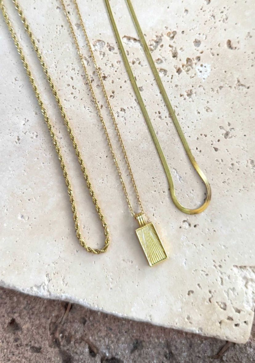 Tarnish Resistant 18k Gold Plated Dog Tag 3-Piece Necklace Set