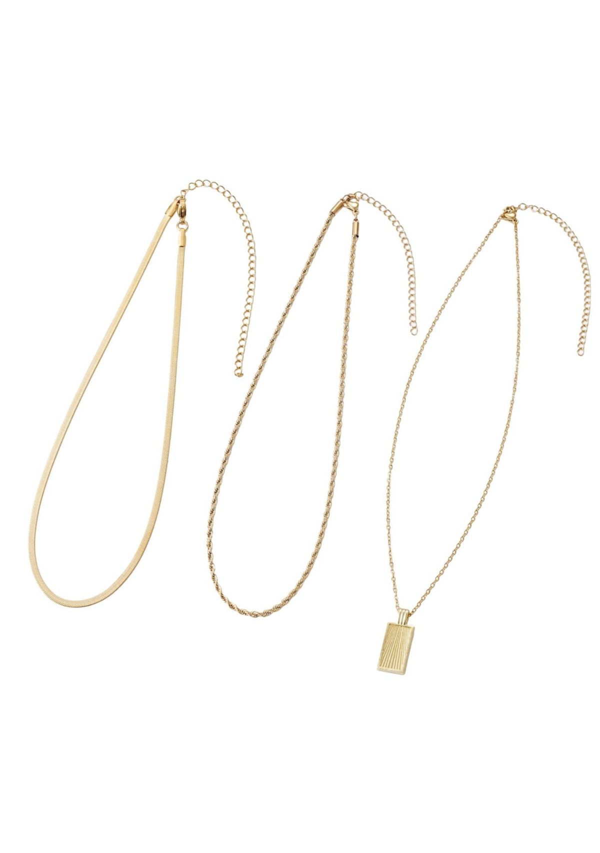 Tarnish Resistant 18k Gold Plated Dog Tag 3-Piece Necklace Set