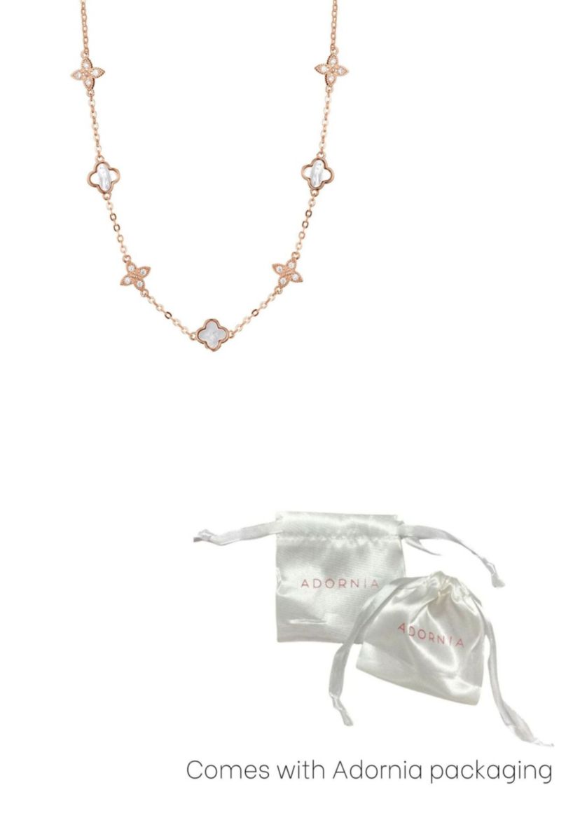 14k Rose Gold Plated Mixed Mother of Pearl and CZ Clover Station Necklace