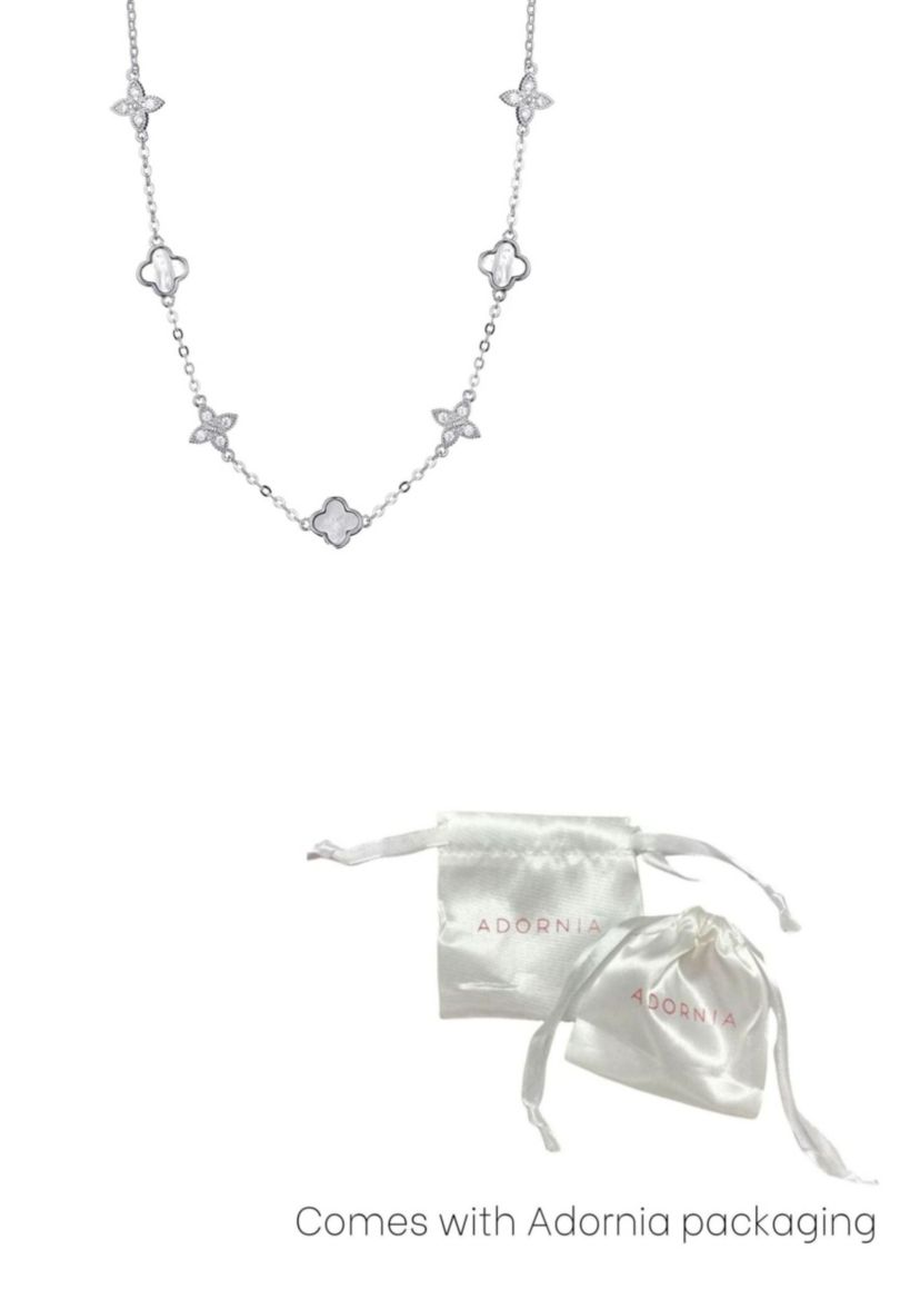 Silver Plated Mixed Mother of Pearl and CZ Clover Station Necklace