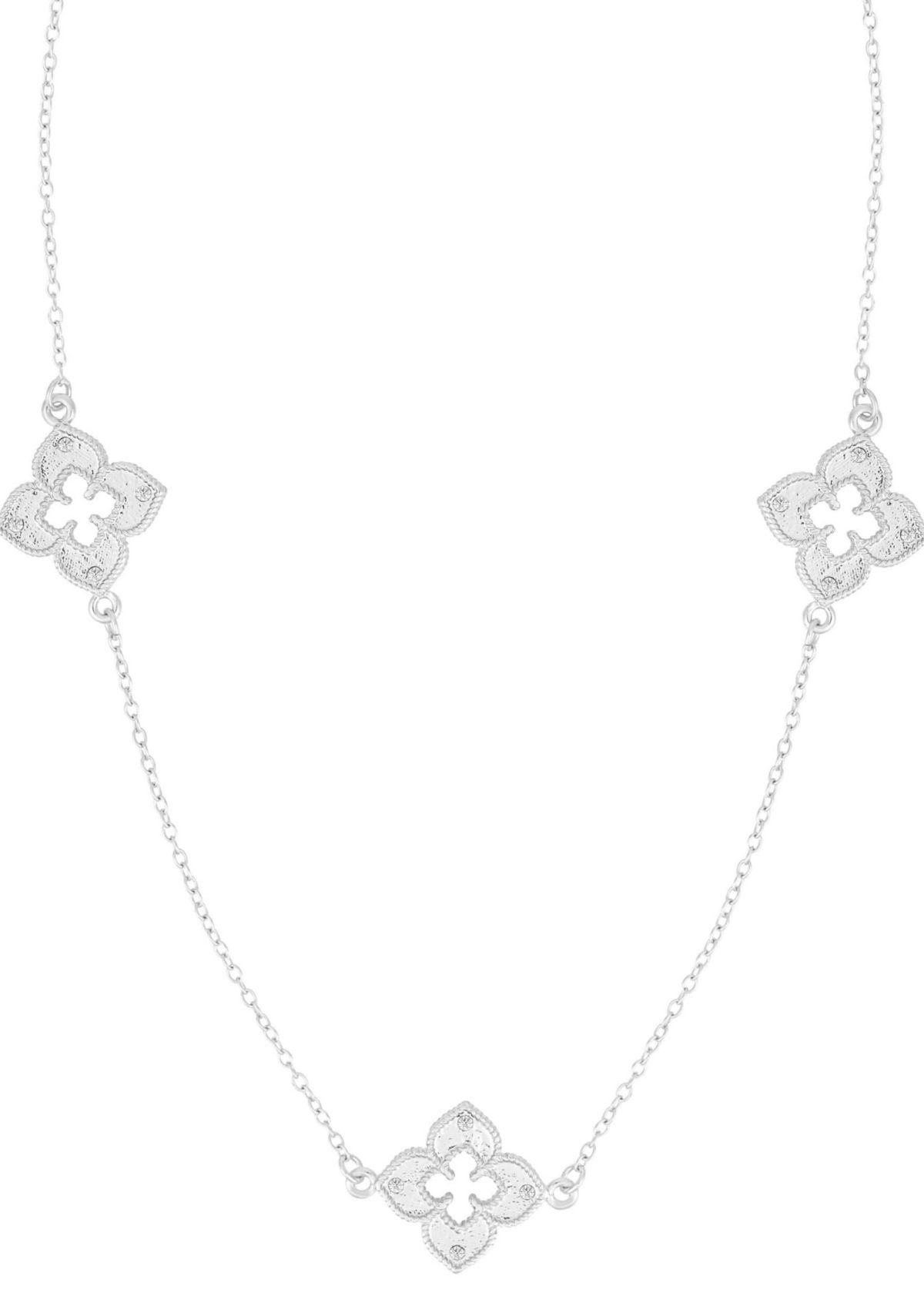 Silver Plated 36" Clover Station Necklace