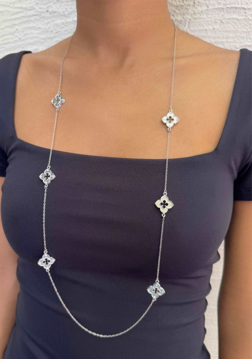 Silver Plated 36" Clover Station Necklace