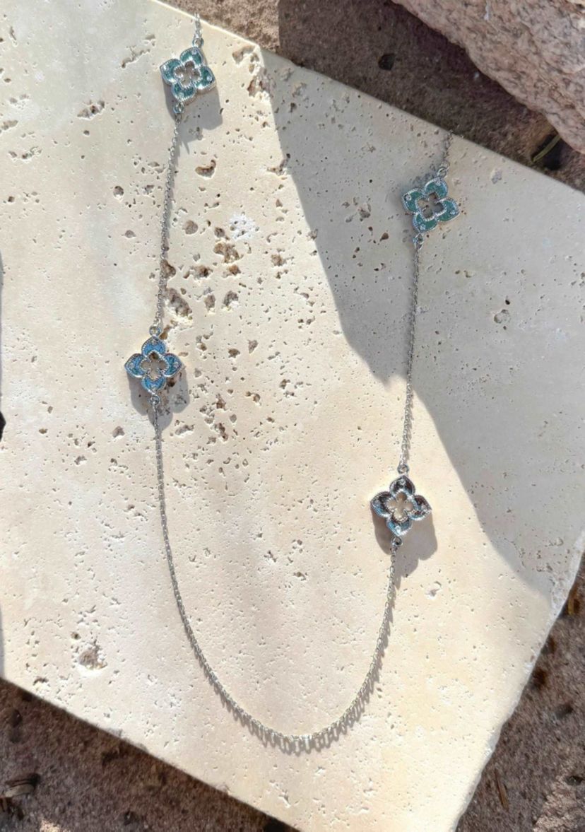 Silver Plated 36" Clover Station Necklace