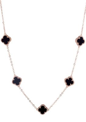 Adornia 14k Rose Gold Plated Black Flower Station Necklace