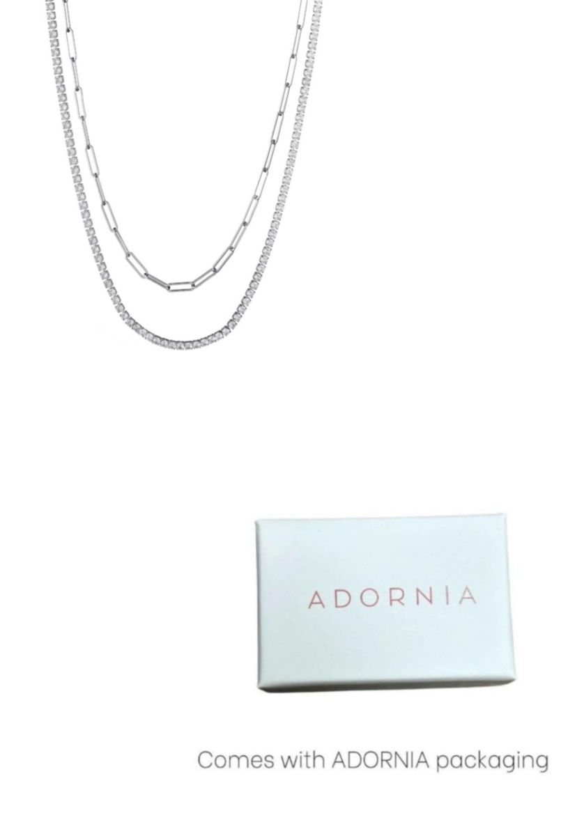 Silver Plated Tennis and Paperclip Chain Necklace Set