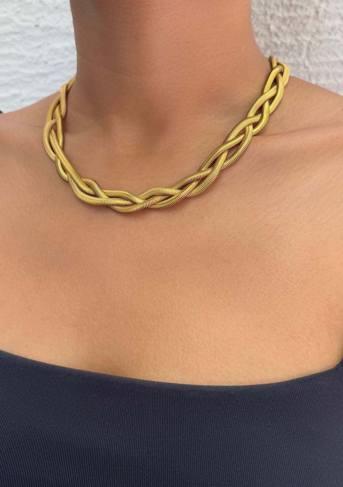 Tarnish Resistant 18k Gold Plated Braided Chain Necklace