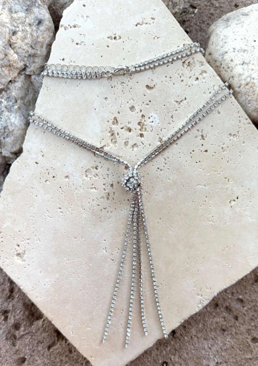 Silver Crystal 32" Tennis Knotted Lariat