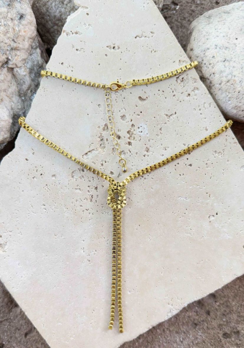 Gold Plated 30" Knotted Box Chain Lariat