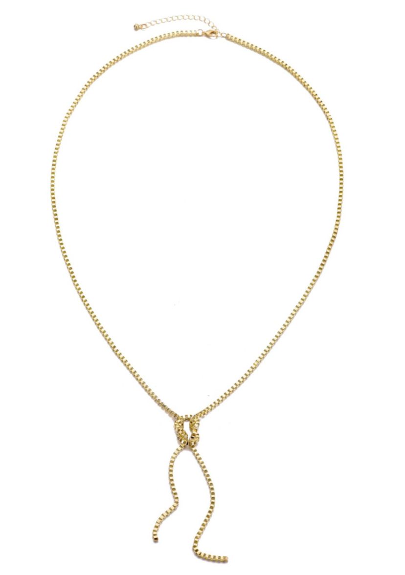 Gold Plated 30" Knotted Box Chain Lariat