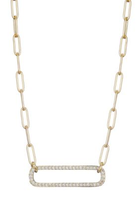 Adornia 14k Gold Plated CZ Rounded Rectangle Pendant Necklace