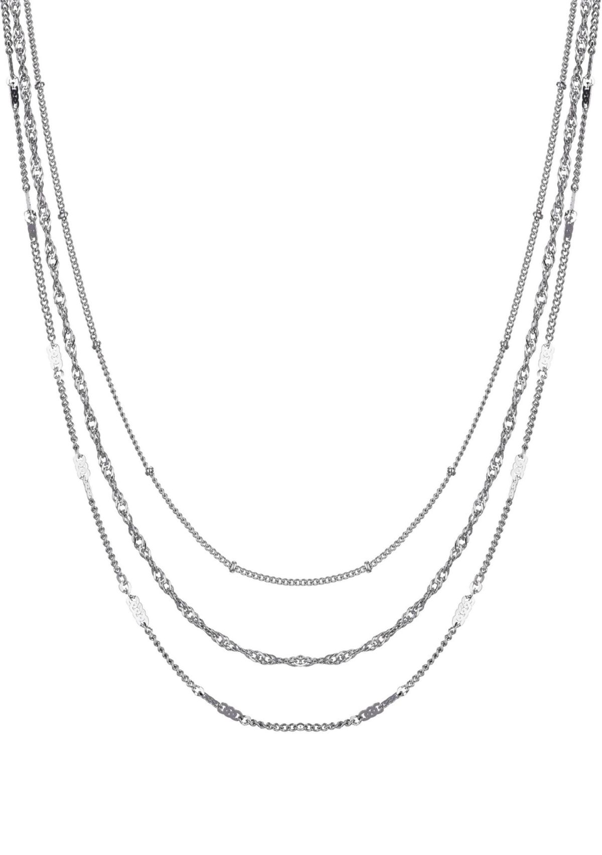 Silver Plated 3-Chain Necklace Set