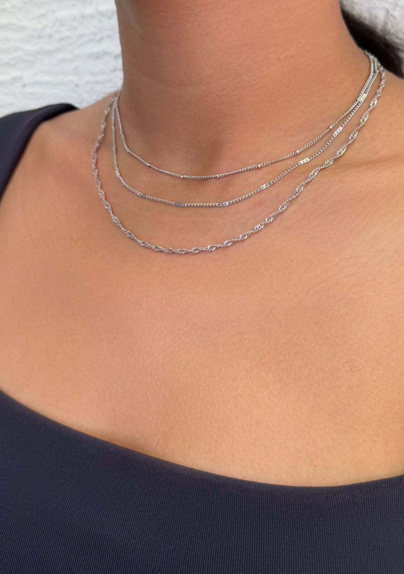 Silver Plated 3-Chain Necklace Set