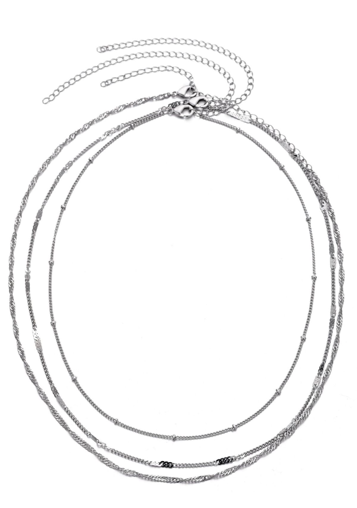 Silver Plated 3-Chain Necklace Set